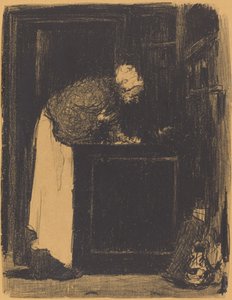 Oude vrouw bij een fornuis door Edouard Vuillard
