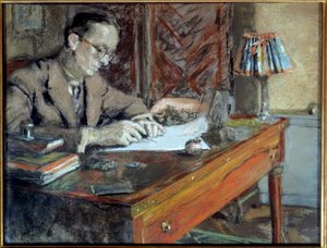 Portret van Jean Giraudoux (1882 - 1944), Franse schrijver, 20e eeuw. Parijs, Franse Komedie (olie op doek)
