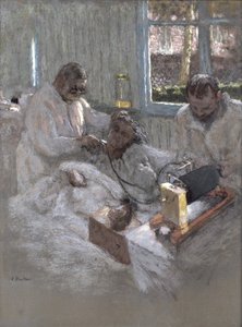 De cardioloog Henri Vaquez (1860-1936) en zijn assistent, dokter Parvu, in la Pitie, c.1918-21