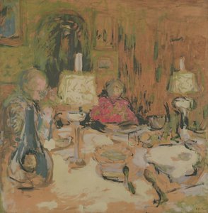 Het diner met twee lampen, rue de Calais, 1913 door Edouard Vuillard