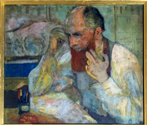 De komiek Aurelien Lugne Poe (Lugne-Poe) (1869-1940) maakt zich op, 20e eeuw Parijs, Comédie des Champs-Élysées (olie op doek) door Edouard Vuillard
