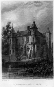 Clair moeras (Clair-Marais of Clairmarais) nabij Saint Omer (Saint Omer), Pas-de-Calais, regio Nord-Pas-de-Calais (Nord Pas de Calais), Frankrijk. Gravure door Willmann in 