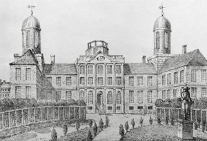 Ziekenhuis in Philadelphia, Verenigde Staten, lithografie door Edouard de Montule uit Voyage to America, Italy, Sicily and Egypt door Edouard de Montule