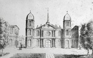 Kerk in New Orleans, Verenigde Staten, lithografie door Edouard de Montule uit Voyage to America, Italy, Sicily and Egypt