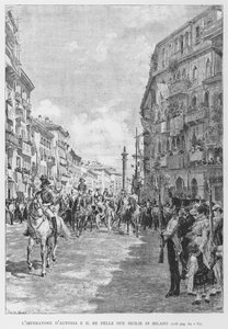 De Keizer van Oostenrijk en de Koning van de Twee Siciliën in Milaan door Edouardo Matania