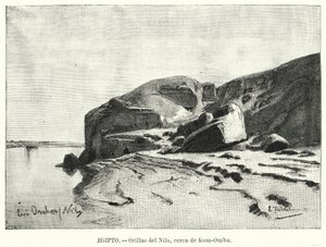 Oevers van de rivier de Nijl bij Kom Ombo, Egypte door Eduard (after) Hildebrandt