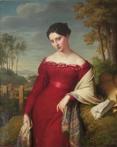 Portret van een Jonge Elegante Dame door Eduard Friedrich Leybold