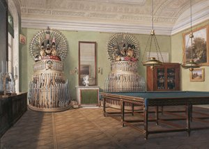 Interieurs van het Winterpaleis. De biljartkamer van keizer Alexander II, midden 19e eeuw