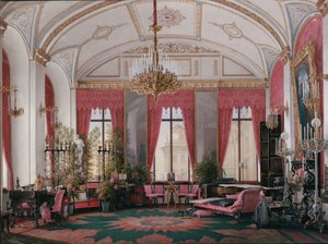 Interieurs van het Winterpaleis. De Frambozenstudie van Keizerin Maria Alexandrovna, 1860s door Eduard Hau