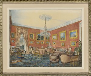 Zicht op de tekenkamer van de kunstenaar in zijn herenhuis aan de Neva in Sint-Petersburg, 1859 door Eduard Hau