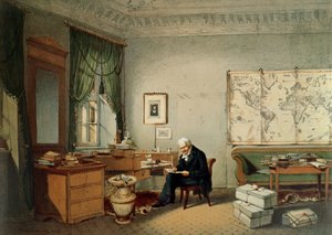 Baron Alexander von Humboldt (1769-1859) in zijn Studie
