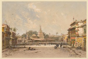 Straat in Bombay door Eduard Hildebrandt