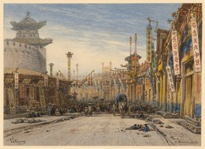 Straat in Peking door Eduard Hildebrandt