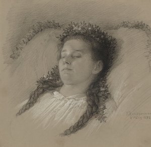 Een Meisje op Haar Sterfbed met een Bloemenkroon