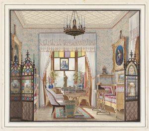 Zitkamer van Keizerin Alexandra Feodorovna, Cottage Palace, Sint-Petersburg, Rusland door Eduard Petrovich Hau
