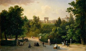 Uitzicht vanaf de Karlsaue Tuinen naar de Friedrichsplatz