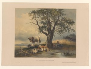 Figuren met vee rustend in een landschap door Eduard Weixlgärtner