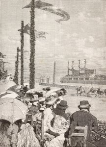 Paardenraces op de Pompeiaanse festivals, Pompeii, Italië, gravure naar tekening van Edoardo Dalbono, uit L