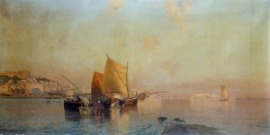 Haven van Napels met boten door Eduardo Dalbono