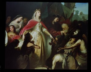 Detail van de Katholieke Koningen ontvangen de christelijke gevangenen na de verovering van Malaga in 1487
