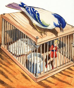 Klein Duimpje in een Vogelkooi