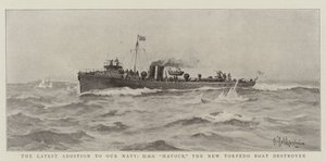 De nieuwste toevoeging aan onze marine, HMS Havock, de nieuwe torpedobootjager door Eduardo de Martino