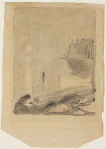 Een boot vastgebonden aan een pier door Edvard Munch