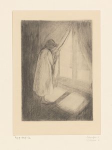 Meisje in een nachtjapon bij een venster door Edvard Munch