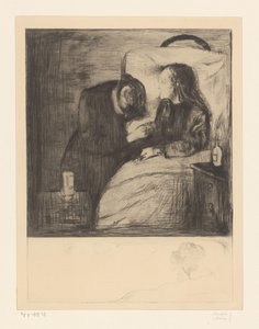 Vrouw naast een ziek kind door Edvard Munch