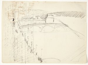 Uitzicht vanuit een raam bij Lungarno over de rivier naar Santo Spirito en San Miniato heuvels, Florence door Edvard Weie