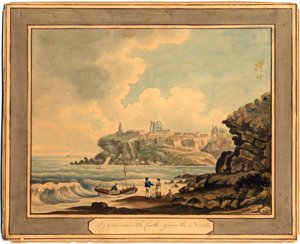 Tynemouth Castle vanuit het noorden, begin 19e eeuw door Edward (after) Dayes