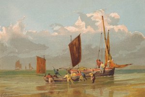 Vissersboten gaan uit, bij Norfolk door Edward (after) Duncan