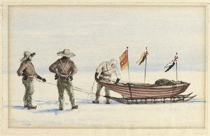 De sledepartij naar White Island, februari 1902: Shackleton, Wilson en Ferrar bereiden zich voor om te vertrekken, 1902