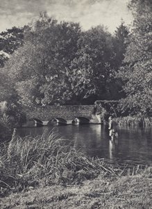 Avondopkomst bij Leverton Bridge (zwart-wit foto) door Edward Alfred Barton