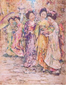 De Promenade, Kyoto, Illustratie uit Mijn Tijdschrift door Edward Atkinson Hornel