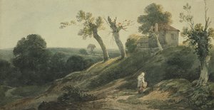 Landschap met een huisje door Edward Bird