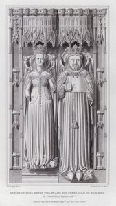 Beeld van Koning Hendrik de 4e en zijn Koningin Joan van Navarra, in de Kathedraal van Canterbury (gravure)