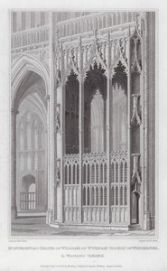 Monumentale Kapel van Willem van Wykham Bisschop van Winchester, in de Kathedraal van Winchester (gravure) door Edward Blore