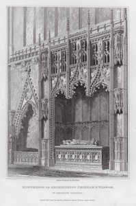 Monumenten van Aartsbisschoppen Peckham en Warham, in de Kathedraal van Canterbury (gravure) door Edward Blore