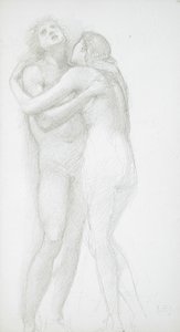 Twee elkaar omhelzende naakten door Edward Burne-Jones