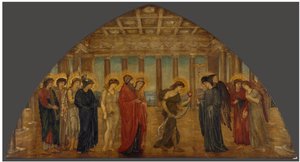 Cupido en Psyche - Groene muurschilderingen in het Paleis - Psyche die de poorten van Olympus binnengaat door Edward Burne Jones