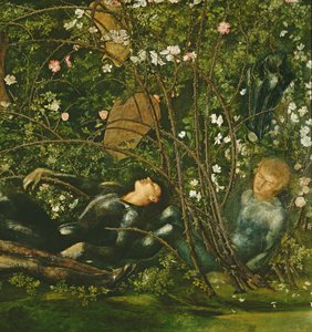 De ridders en de rozenstruik (detail) door Edward Burne Jones