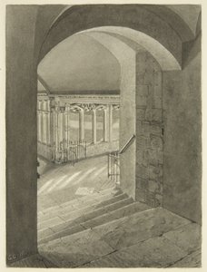 Ingang naar de kloosters van de kathedraal van Bristol met het graf van Edward Bird