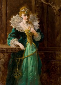 Amy Robsart kijkt naar het portret van Leicester, eind 19e eeuw