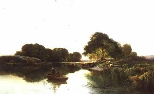 Een rivierlandschap met vissers
