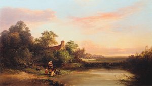 Engels landschap met huisje en stroom, 1860
