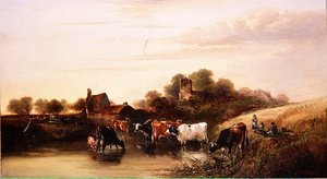 De drinkplaats, scène in Devonshire door Edward Charles Williams