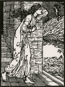 Psyche rent het paleis uit door Edward Coley (after) Burne Jones