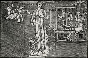 De wevende vrouwen door Edward Coley (after) Burne Jones