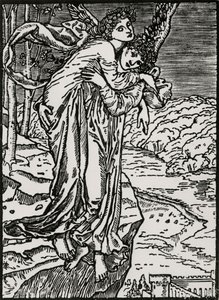 Zephyr en Psyche door Edward Coley (after) Burne Jones